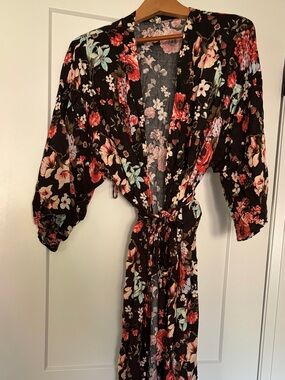 Pinkblush Black Floral Kimono Robe (maternity/postpartum)